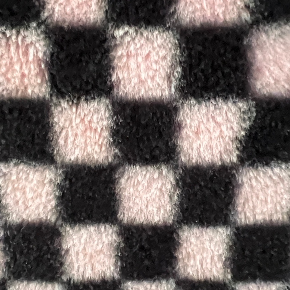 Checkerboard Faux Fur Pea Coat - Pink & Black - Picture 3 of 7